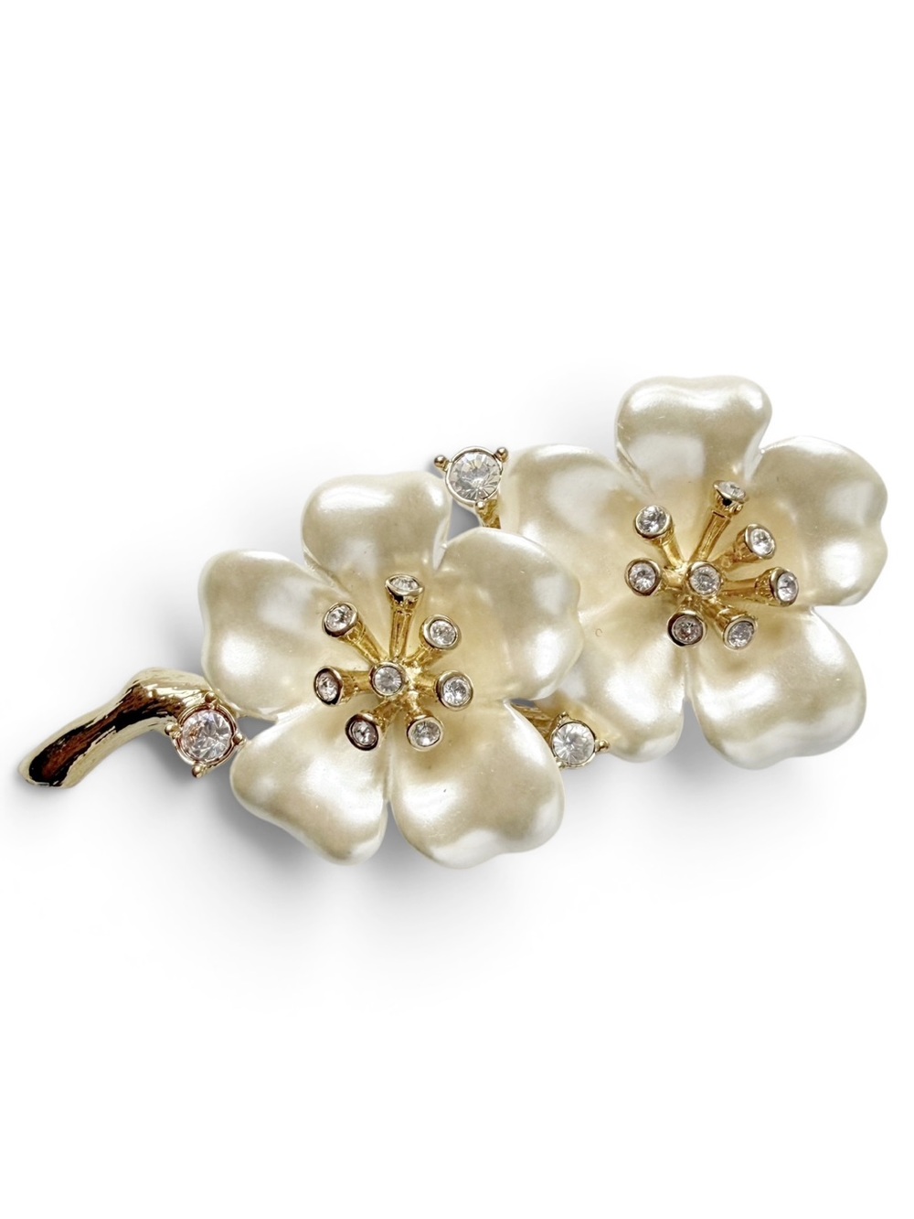 Kenneth Jay Lane KJL Beige Cream Flower Lucite Clear Rhinestone Brooch Pin